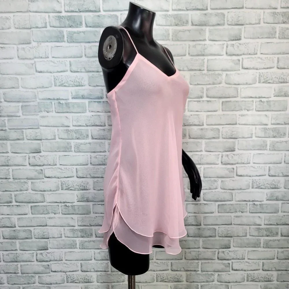 Vintage 90s Fantasies Morgan Taylor Womens S Pink Chiffon Sheer Nightie‎ Chemise